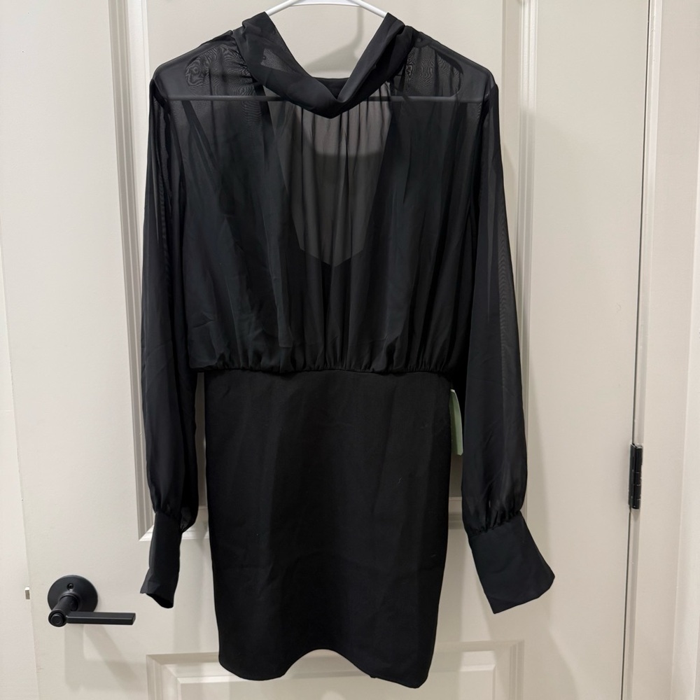 H&M Black Dress Size S Sheer Long Sleeve Bodycon NWT Party Cocktail w/ Cami